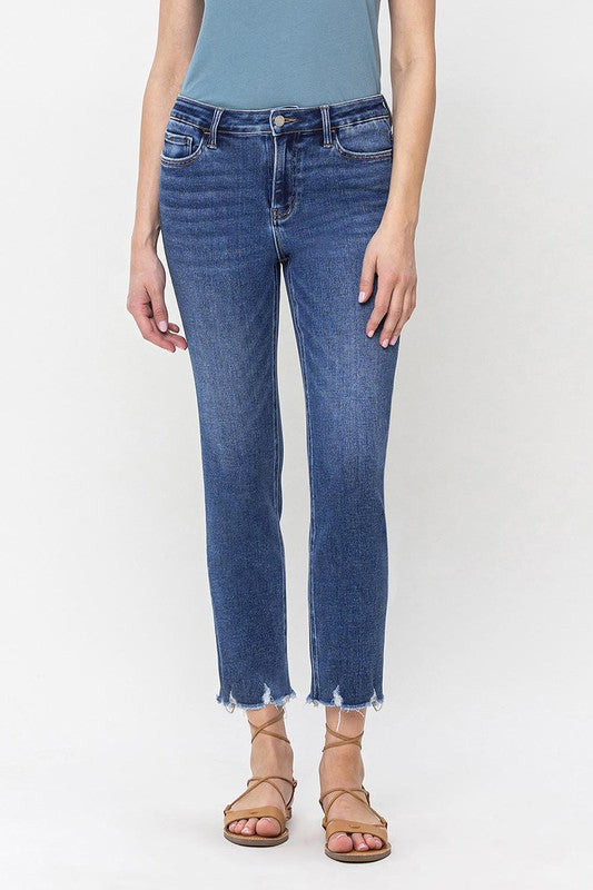 High Rise Crop Slim Straight Jeans