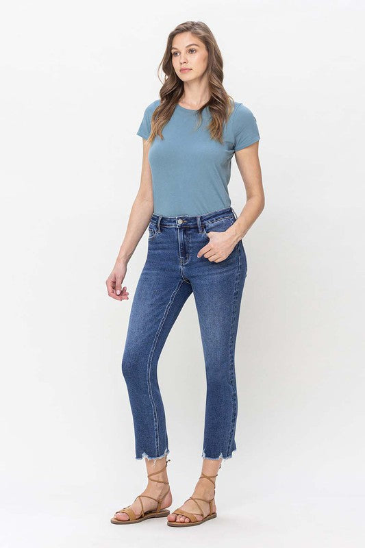 High Rise Crop Slim Straight Jeans