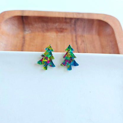 Christmas Tree Studs - Green Sparkle