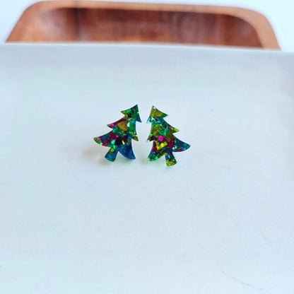 Christmas Tree Studs - Green Sparkle