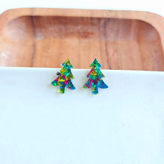 Christmas Tree Studs - Green Sparkle