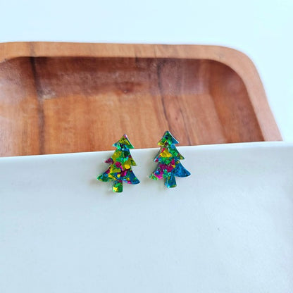 Christmas Tree Studs - Green Sparkle