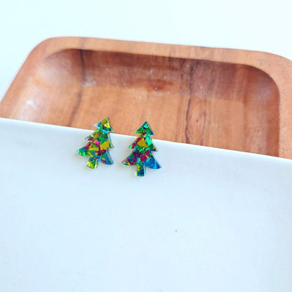 Christmas Tree Studs - Green Sparkle