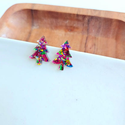 Christmas Tree Studs - Pink Sparkle