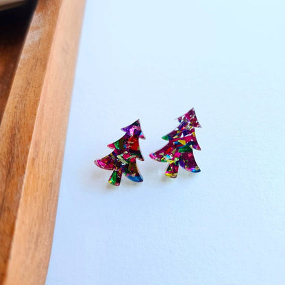 Christmas Tree Studs - Pink Sparkle