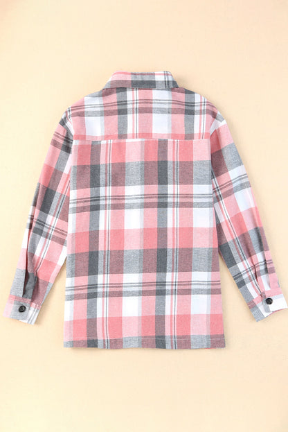 Pink Long Sleeve Collared Button Up Flannel Shirt