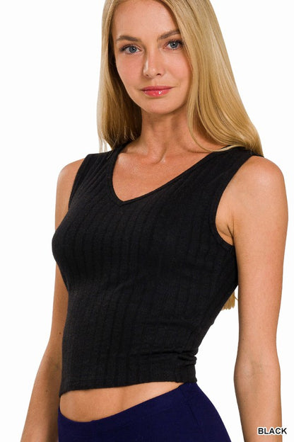 Ribbed Scoop Neck Cropped Sleeveless Top