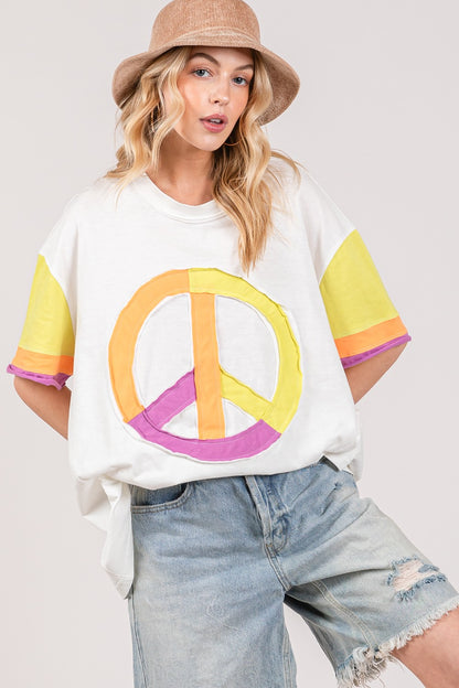 SAGE + FIG Color Block Peace Applique T-Shirt