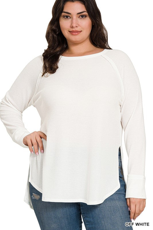 Plus Melange Baby Waffle Long Sleeve Top