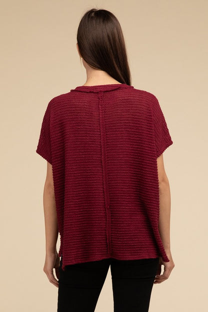 Dolman Short Sleeve Jacquard Sweater