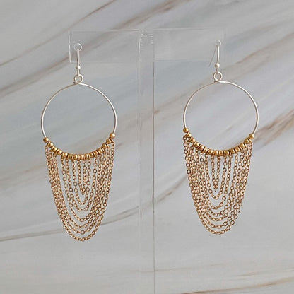 Chain Drapes Two Tone Earrings