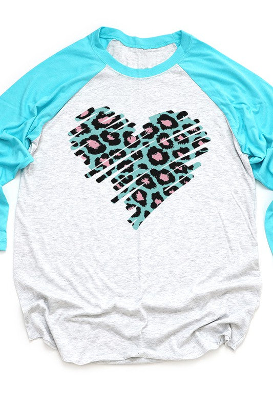 Valentine's Day Teal Pink Heart Raglan