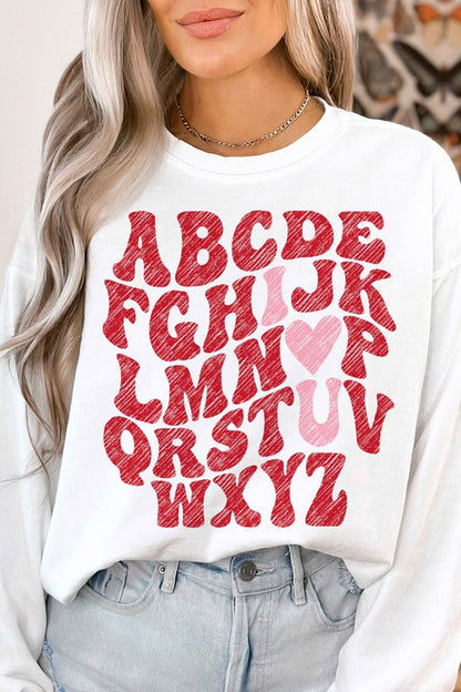 ABCD I LOVE YOU VALENTINES GRAPHIC SWEATSHIRT