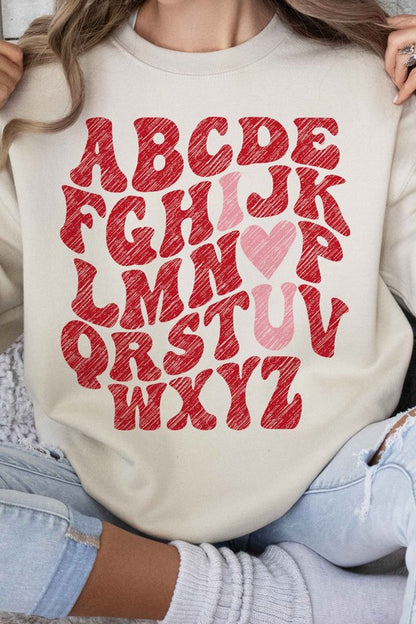 ABCD I LOVE YOU VALENTINES GRAPHIC SWEATSHIRT