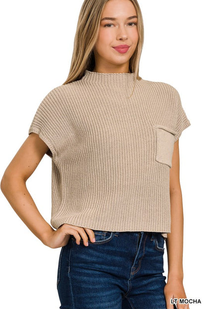 Mock Neck Short Sleeve Cropped Sweater