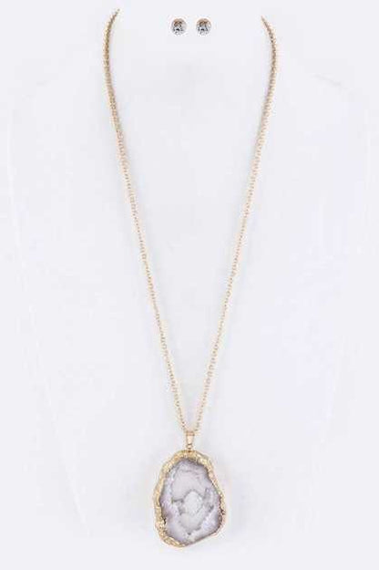 Druzy Slice Pendant Necklace Set