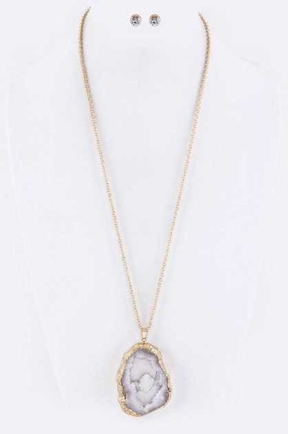 Druzy Slice Pendant Necklace Set