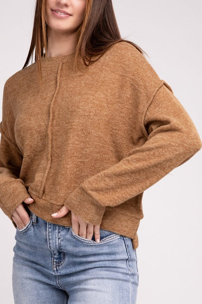 Brushed Melange Hacci Hi-Low Hem Sweater