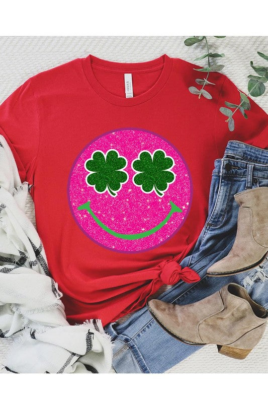 Smile St Patricks Day Glitter Graphic T Shirts