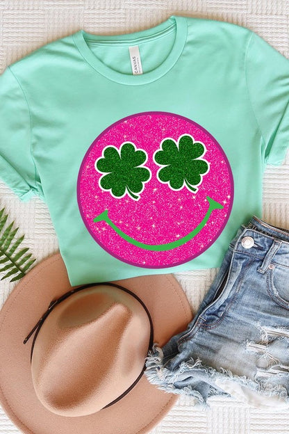 Smile St Patricks Day Glitter Graphic T Shirts