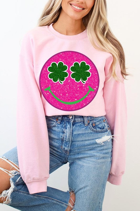 Smile Face Glitter Graphic Fleece Sweatshirts