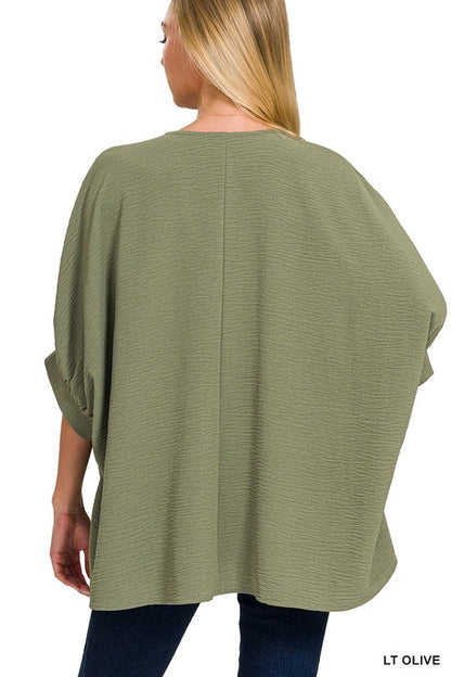 Woven Airflow V-Neck Puff Half Sleeve Top