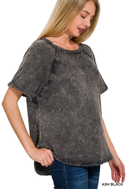 Back Patch Crinkle Washed Raglan Sleeve T-Shirt