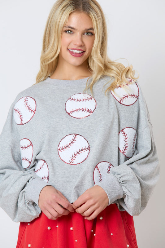 Baseball Towel & Sequins Embroidery Sweatshirt