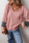 Patchwork Textured Knit Drawstring V Neck Blouse