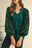 Evergreen Velvet Sequin Patchwork Sleeve Button Up Blouse