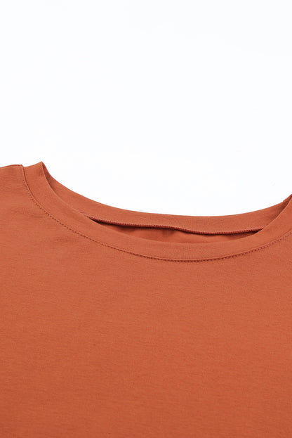 Orange Solid Color Casual Bishop Sleeve Blouse