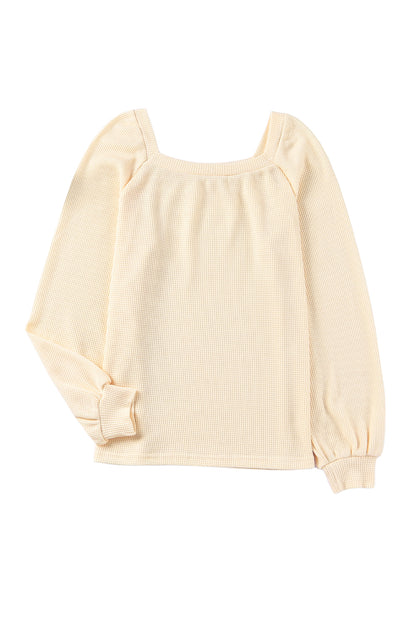 Apricot Waffle Texture Square Neck Pullover Top