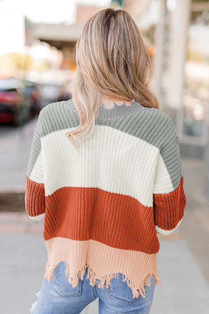 Colorblock Distressed Sweater