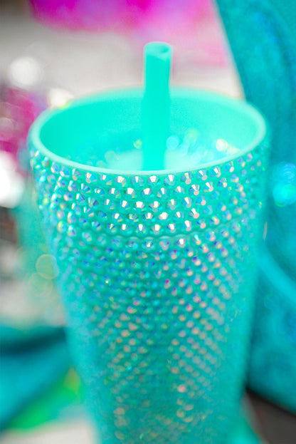 Silver 16oz Full Rhinestone Straw Tumbler