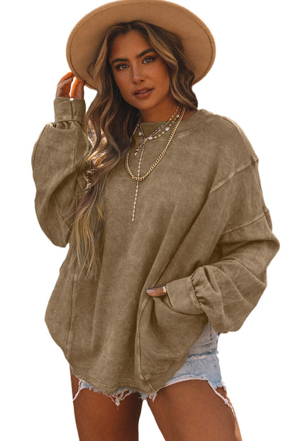 Khaki Mineral Wash Twist Butterfly Oversize Sweatshirt