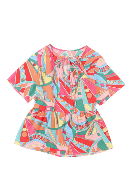 Multicolor Geometric Abstract Print Long Sleeve Shirt Dress