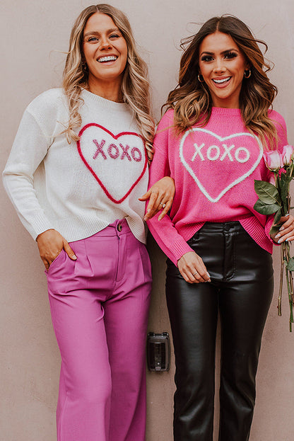 Rose Heart XOXO Pattern Casual Knitted Sweater