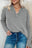 Gray V Neck Collared  Retro Waffle Long Sleeve Top