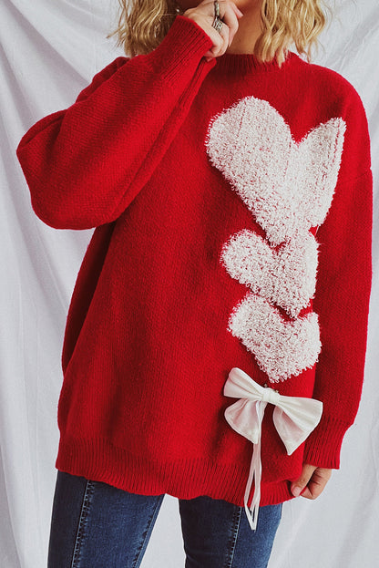 Racing Red Love Jacquard Bow Knitted Sweater