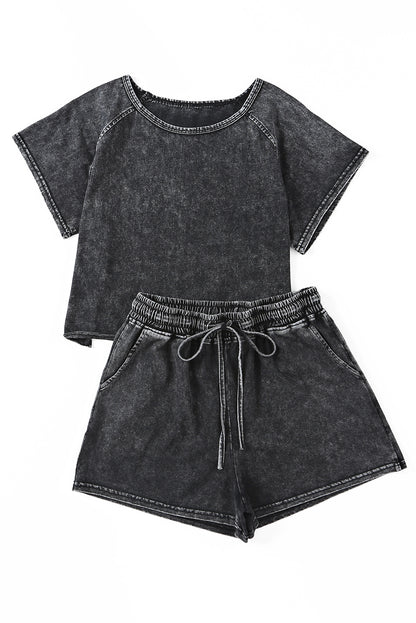 Acid Washed Short Lounge Set