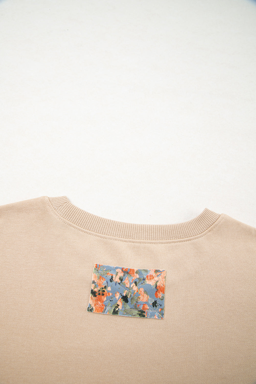 Smoke Gray Plaid Patchwork Sleeve Raw Seam Sweatshirt