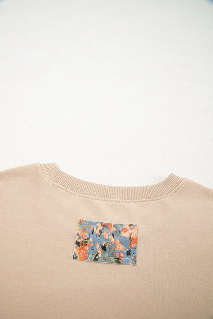 Smoke Gray Plaid Patchwork Sleeve Raw Seam Sweatshirt