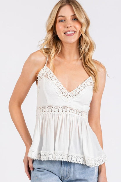 Mittoshop Crisscross Back Lace Detail V-Neck Cami