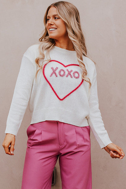 Rose Heart XOXO Pattern Casual Knitted Sweater