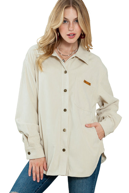 Multicolor Corduroy Buttoned Front Pocketed Shacket