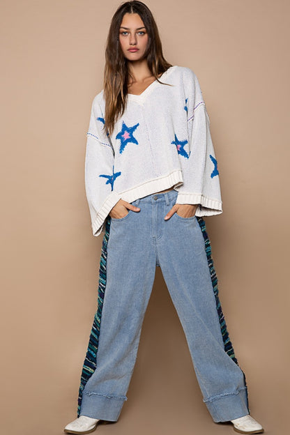 POL Long Sleeve Star Patch Sweater