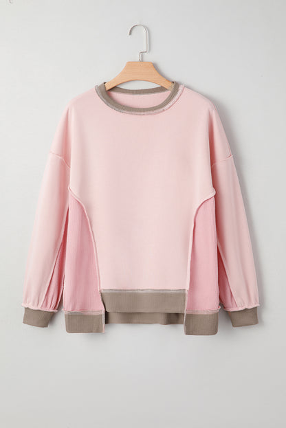 Wild Wind Colorblock Waffle Patchwork Oversize Sweatshirt