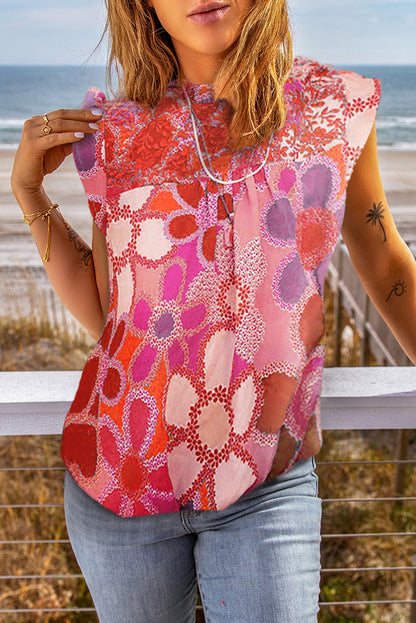 Floral Embroidered Flutter Sleeve Tank Top