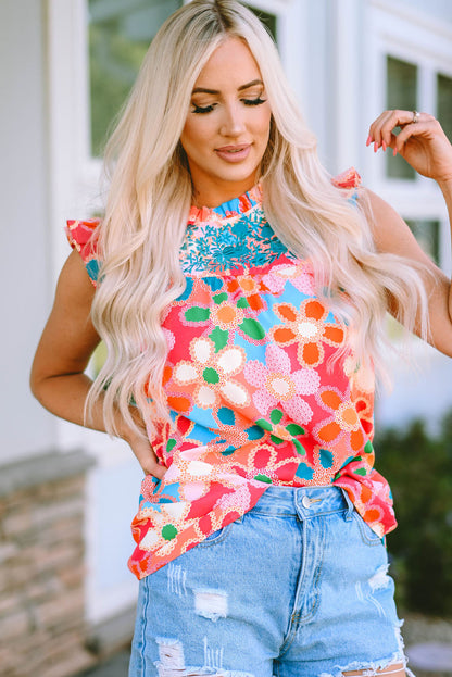 Floral Embroidered Flutter Sleeve Tank Top