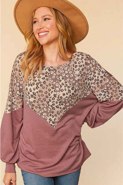 Leopard Print Patchwork Long Sleeve Top